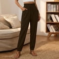 thumbnail image 2 of Dagugfen Cotton Linen Pants for Women Straight Leg Elastic Waisted Regular Fitted Casual High Waisted Breathable Pants with Pockets, 2 of 6