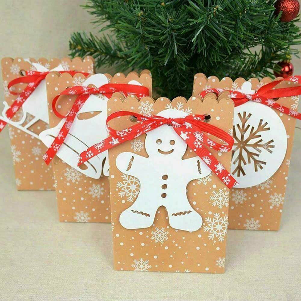 CHRISTMAS SNOWMAN BOX PAPER BAG PARTY FOOD BOXES XMAS EVE SWEETS TREAT BOXES 
