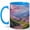 Blue, variant on Cherry Blossom Mountain Coffee Mug, Spring Nature Mug, Flower Lover Birthday Christmas Gift, Sakura Valley Lake Pink Petal Landscape Art, 11 oz White Ceramic Coffee Cup for Tea