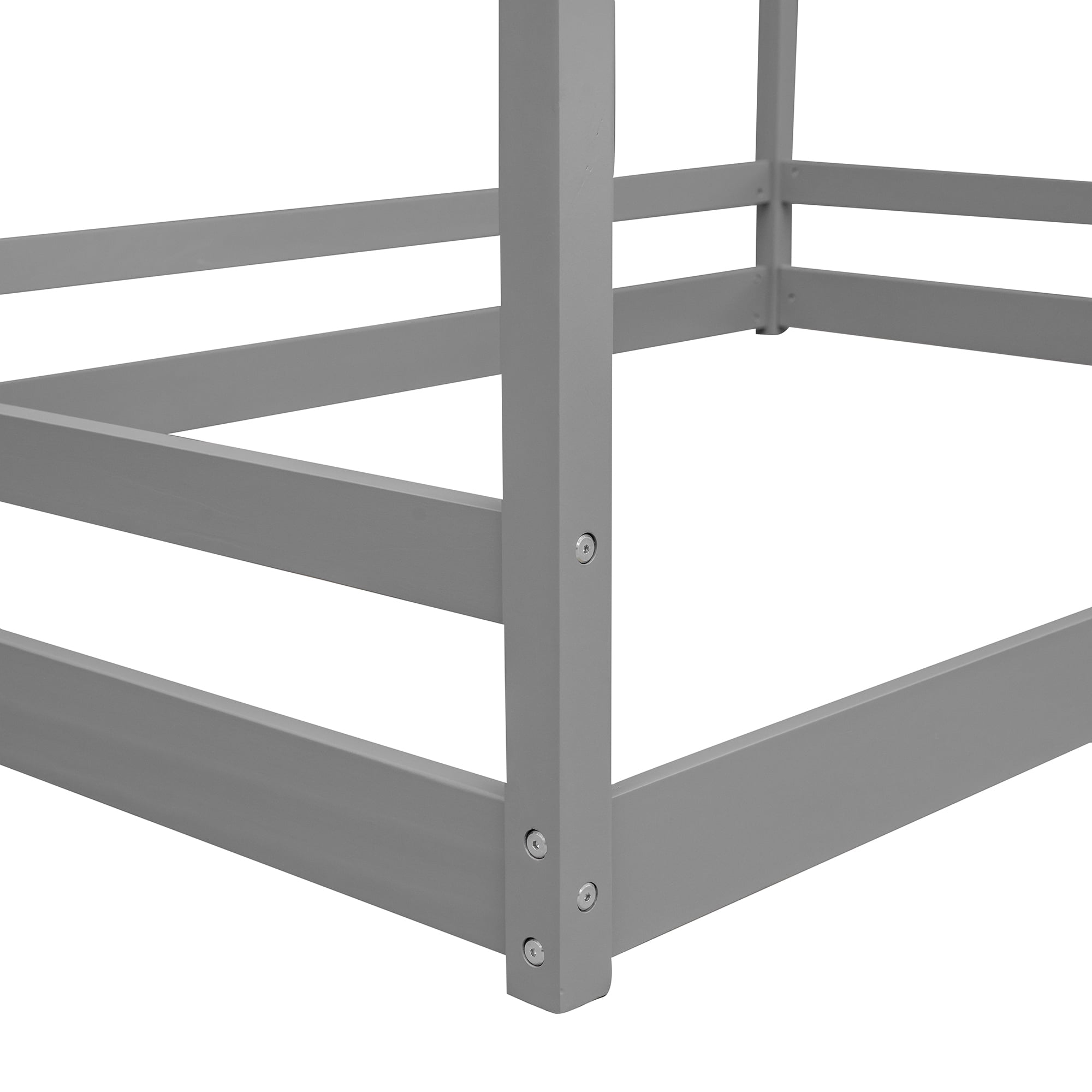 Gewnee Full Size Floor Bed, Wood Twin House Bed with Rails for Toddler Kids,Gray