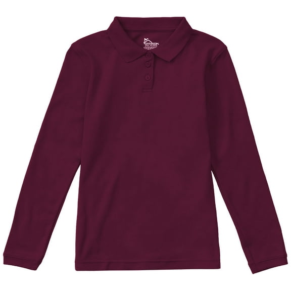 Classroom School Uniforms Big Kid Long Sleeve Fitted Interlock Polo 58542, XS, Burgundy