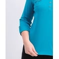 thumbnail image 3 of Karen Scott Women's Petite 3/4-Sleeve Polo Shirt Peacock Teal Size Petite Small, 3 of 3