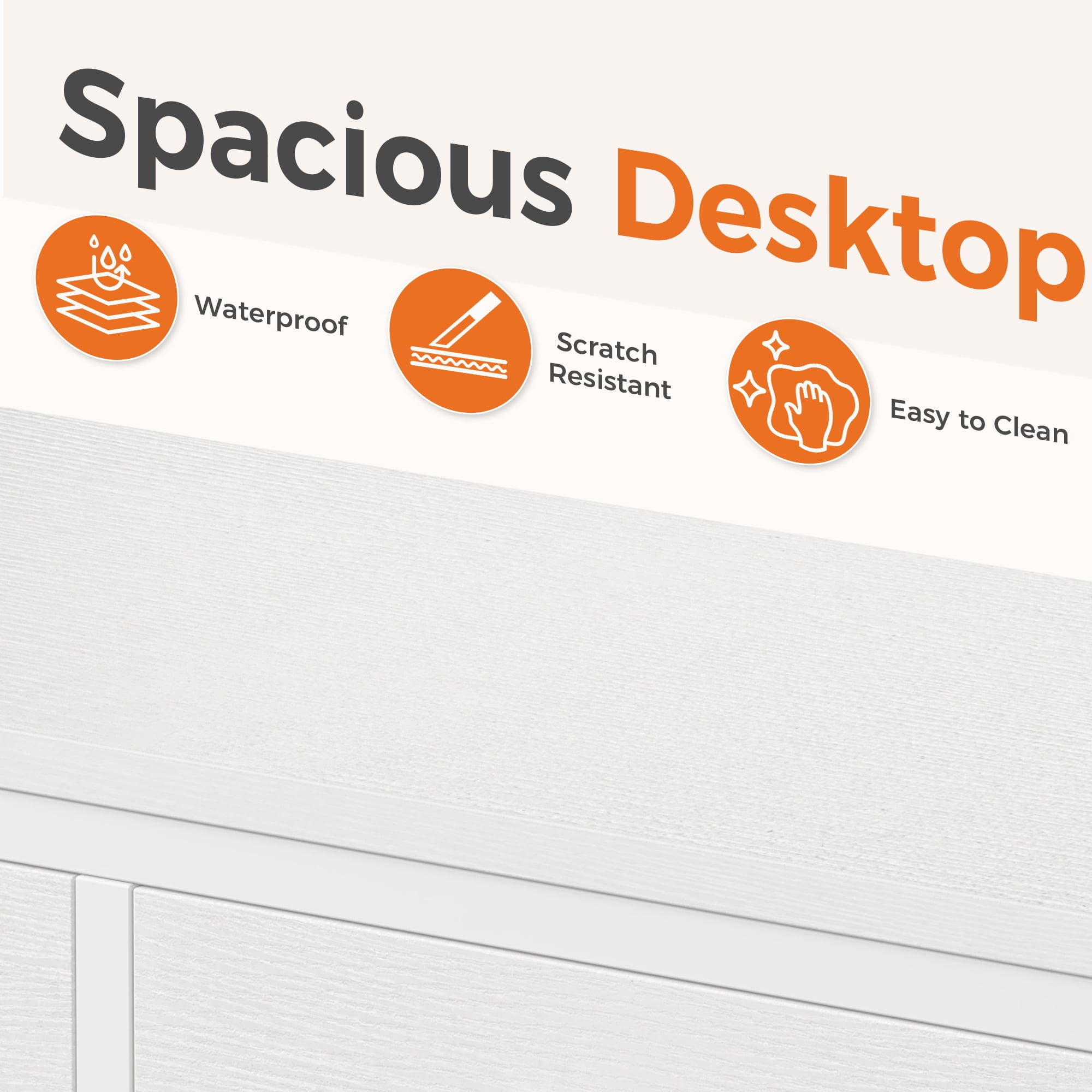 IULULU 51inch Computer Desk with 5 Drawers, Woodtop Desk of Small Spaces, Modern Style for Home Office, White