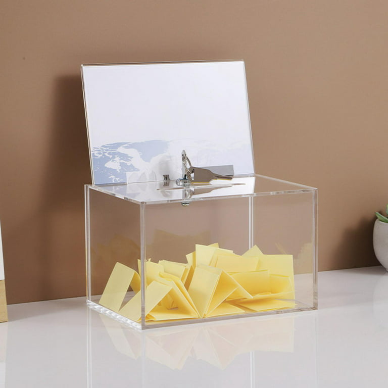 YOUEON Square Acrylic Donation Box with Lock and Sign Holder, 7 x 7 x 7  Inch Clear Suggestion Box, Ballot Box, Tip Box, Ticket Box, Vote Box,  Comment