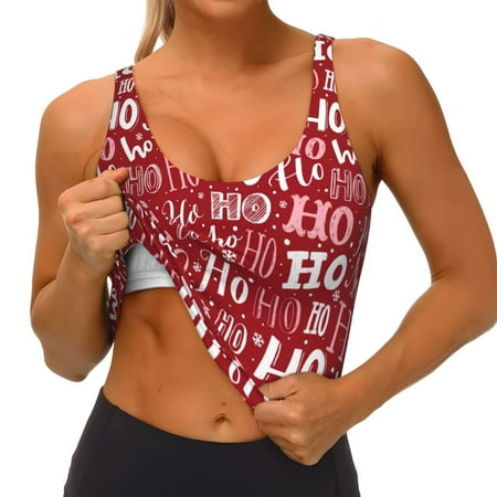 Qokaie Ho Funny Christmas Pattern Womens Scoop Neck Sports Bra Breathable Workout Vest Padded U Back Medium Impact Fitness Gym Yoga Bra Workout Crop Top