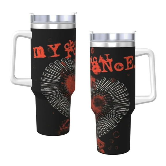 My Chemical Romance 40 Oz Tumbler With Handle And Straw Double Wall Stainless Steel Sublimation Tumbler With Handle Leakproof,Bpa-Free,Keep Cold Hours
