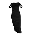 thumbnail image 4 of Wycnly Dresses for Women Party Prom Sexy off Shoulder Ruched Bodycon Wrap Pencil Dresses Tube Top Sleeveless Solid Summer Midi Formal Dress Black s, 4 of 5