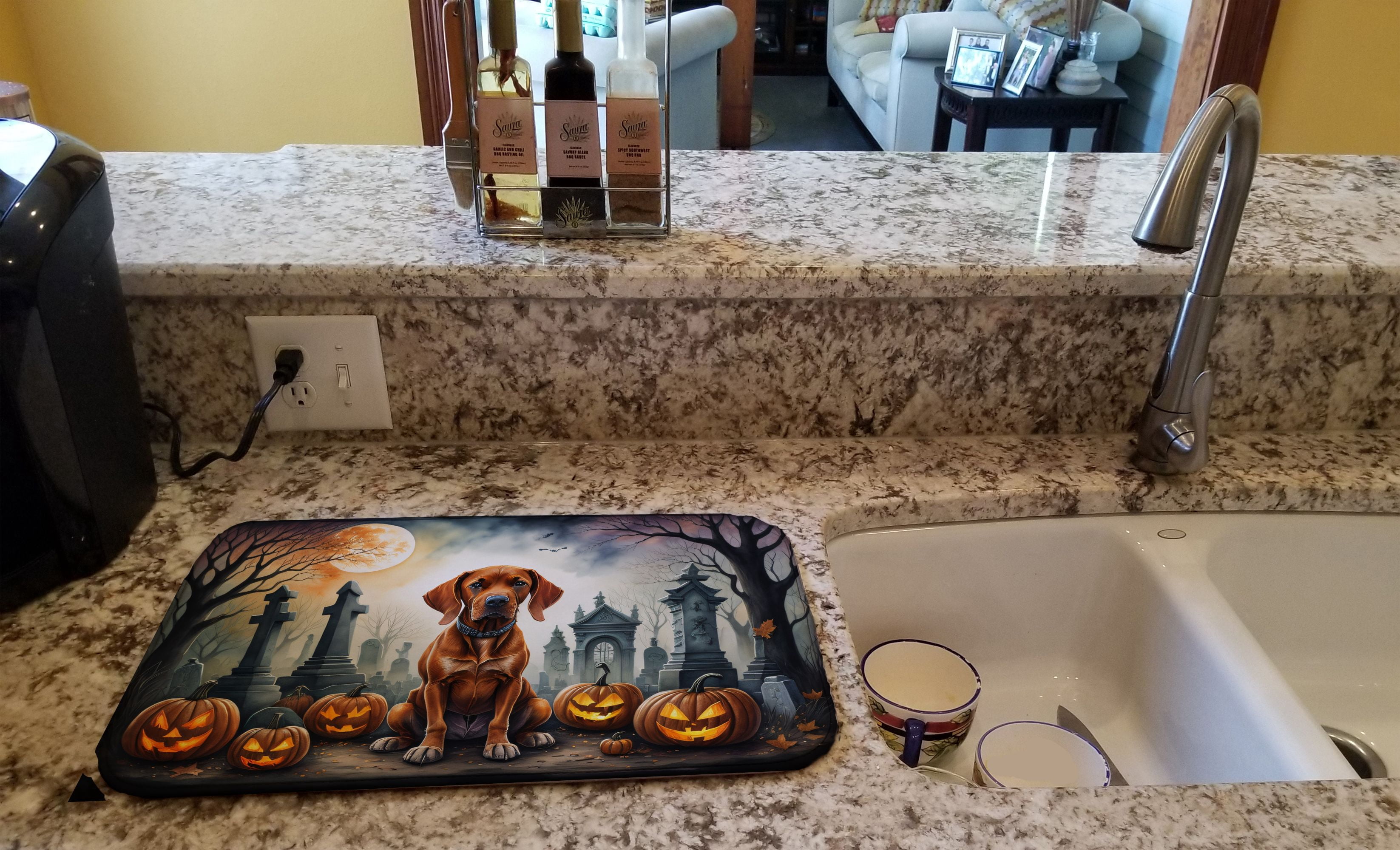 Vizsla Halloween Dish Drying Mat 14x22 Inch with Breed Specific Artwork