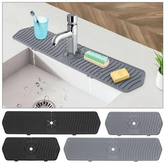 Luxtrada Faucet Mat for kitchen Sink, Faucet Mat, Faucet Handle Drip Catcher Tray (14inch,Black)