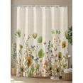 thumbnail image 4 of Fsddascl Sage Green Yellow Spring Floral Shower Curtain Set - 60" x 72" Bathtub Curtain with 12 Hooks, Watercolor Botanical Summer Flowers Waterproof Fabric Stall Shower Curtains for Bathroom, 4 of 6