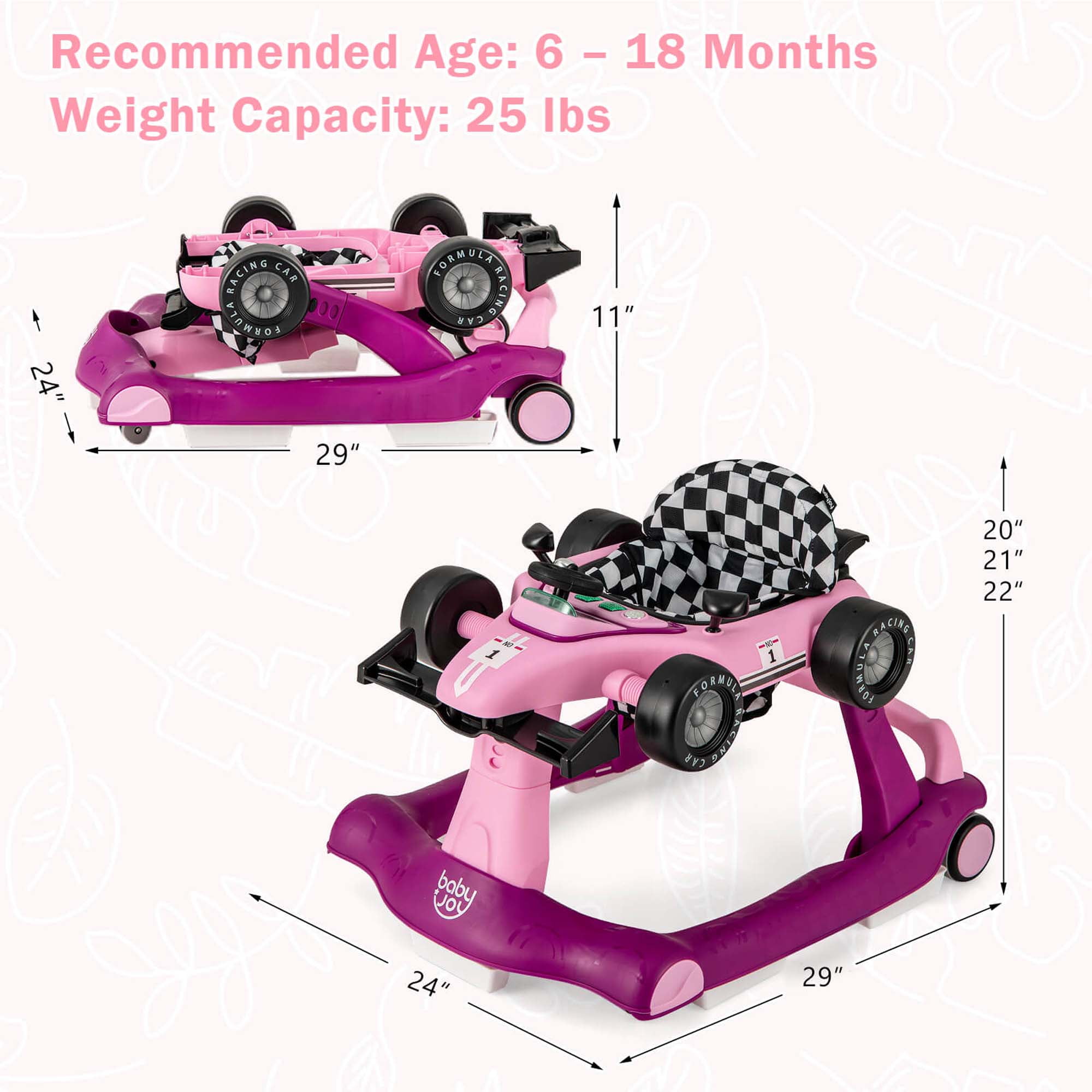 Costway 4-in-1 Baby Walker Foldable Activity Walker with Adjustable Height & Speed Purple
