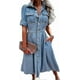 thumbnail image 1 of Women's Vintage Denim Dress Casual Short Sleeve Button Down Lapel Swing Midi Jeans Dress With Pockets, 1 of 5