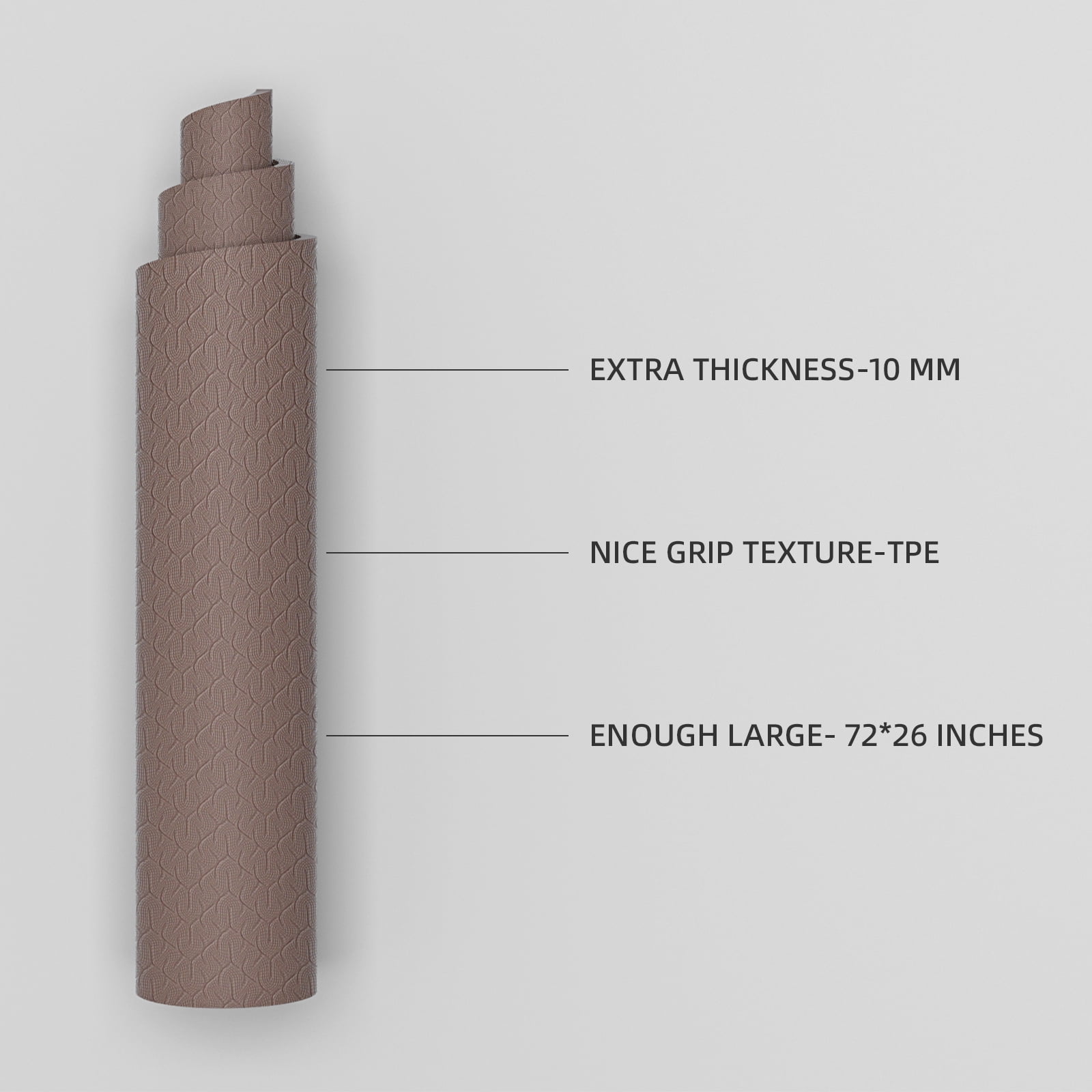 YOHAO Yoga Mat 10mm Thick,72"×26",Non-Slip Eco TPE,Strap included for Travel,Pilates and Fitness Workout(Dark Blown)