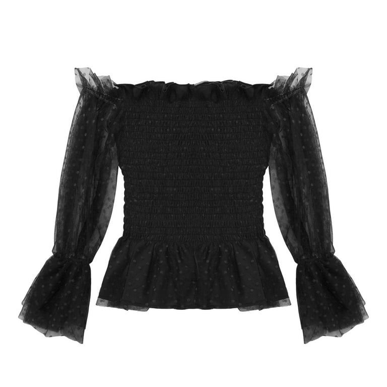 Black Flared Sleeve Frill Blouse