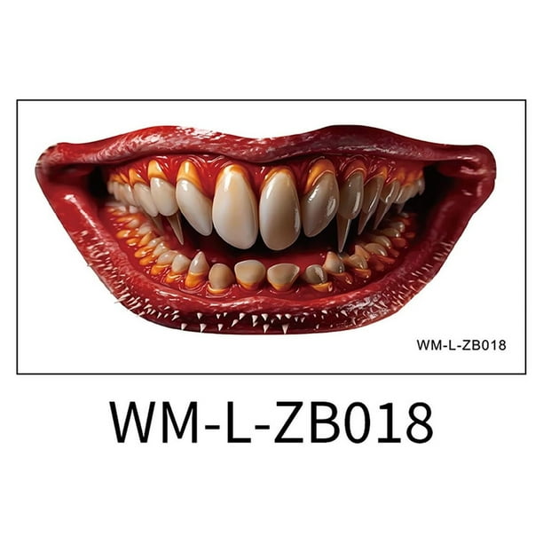 Xihbxyly Pegatinas de Boca de Payaso de Halloween, Maquillaje de Broma Realista, Tatuajes Temporales Extraíbles, Fácil Aplicación, Artículos para Cosplay y Fiestas, Diseño Duradero, Tamaño 13 X 7 Cm