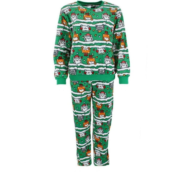 em & alfie  Christmas Kitty Plush Folded Gift Pajama Set (Women)