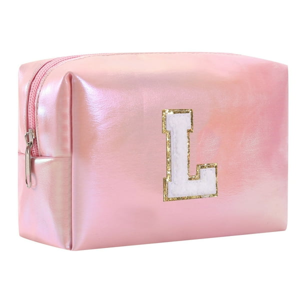 Neceser de maquillaje alfabeto bordado - de gran capacidad, con varios compartimentos, portátil - para viajes, neceseres