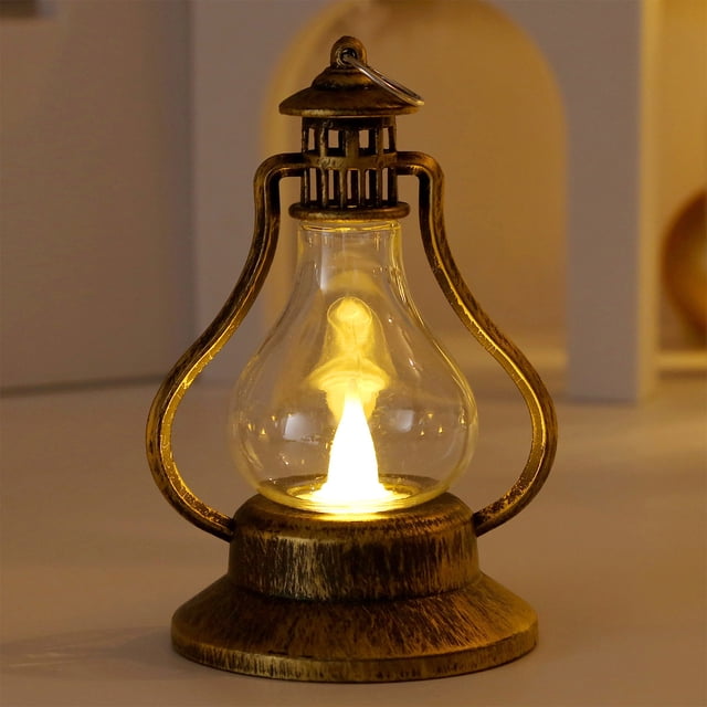 Vela Electrónica de Ambiente, Pequeña Lámpara de Aceite Navideña, Luz Nocturna, Decoración Festiva | Material: Plástico Bronce | 13 X 9 X 8 Cm | 41 G | Luz Nocturna a Pilas para Decoración Festiva