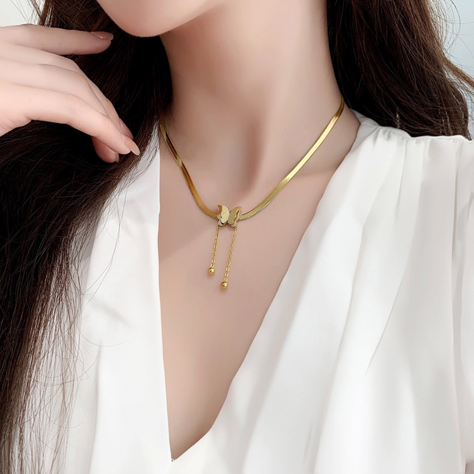 XZNGL Butterfly Tassel Snake Chain Necklace Female Short