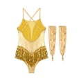 thumbnail image 4 of iiniim Womens Latin Dance Sparkly Sequins Leotard with Fringe Modern Jazz Dancewear Gold S, 4 of 7