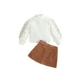 thumbnail image 1 of Seyurigaoka Kid Girl Long Mesh Puff Sleeve High Neck Knitting Tops Leather Skirt, 1 of 9