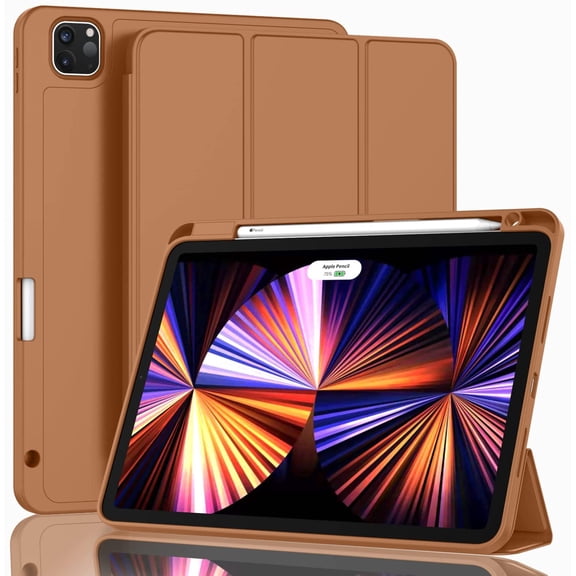 New iPad Pro 11 Inch Case 2021(3rd Gen)/2020(2nd Gen) with Pencil Holder,Smart iPad Case [Support Touch ID and Auto Wake/Sleep] with Auto 2nd Gen Pencil Charging (Brown)