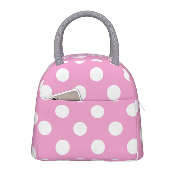 Fotbe Pink And White Polka Dot Bolsa de Almuerzo con Estampado, Lonchera Aislada, Contenedor de Comida Reutilizable Tipo Cooler a Prueba de Fugas