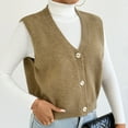 thumbnail image 6 of UAMVSH Women Knit V-Neck Cropped Sweater Vest Lightweight Fall Sleeveless Button down Casual Cardigan Baggy Work Daily Jackets(Small,Khaki), 6 of 7