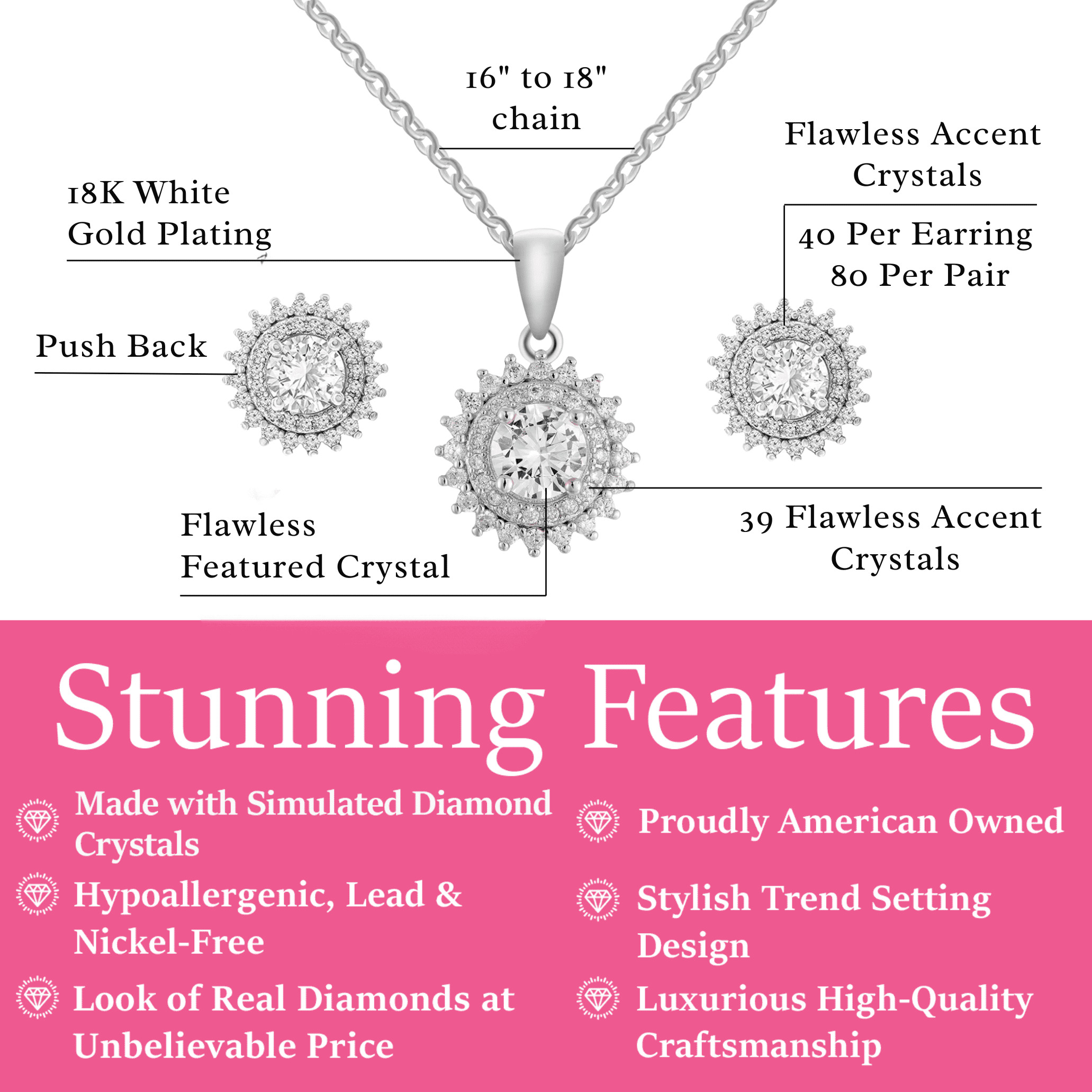 Cate & Chloe Cordelia 18k White Gold Plated Silver Jewelry Set with Simulated Diamond Gift for Women
