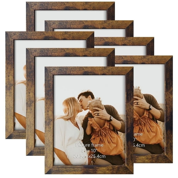 CRUGLA 7 Pack 8x10 Picture Frame Rustic Photo Frame Set for Wall or Tabletop Display, Brown