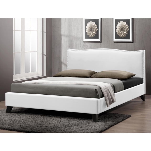 Bowery Hill Modern Faux Leather Queen Size Platform Bed in White