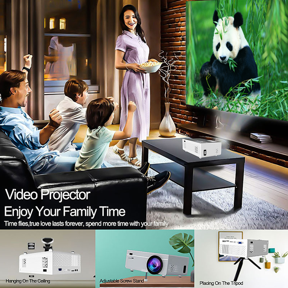 Led Projector 1080P Mini Projector, Portable Home Theater Movie Projector Support 150'' Display, Compatible with TV Stick, PS4, HDMI, VGA, TF, AV and USB -White