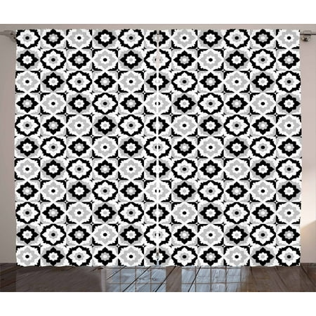 Quatrefoil Curtains 2 Panels Set Black And White Ceramic Tile Quatrefoil Curtains 2 Panels Set Black
