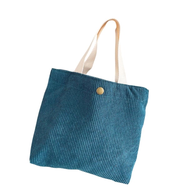 Práctica bolsa de compras de pana: bolsa de mano compacta y colorida para estudiantes, ideal para Azul oscuro
