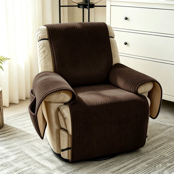 Lavish Cover 25IN Recliner Cover, Dark Coffee Soft Flannel Slipcover with Pockets, Non-Slip Armchair Protector for Living Room