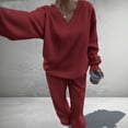 thumbnail image 5 of Wutalume Women's Fashionable Long Sleeve Casual 2-Piece Set, Loose Sweatshirt and Wide Leg Joggers, Sporty Loungewear Outfit,Wine L, 5 of 7