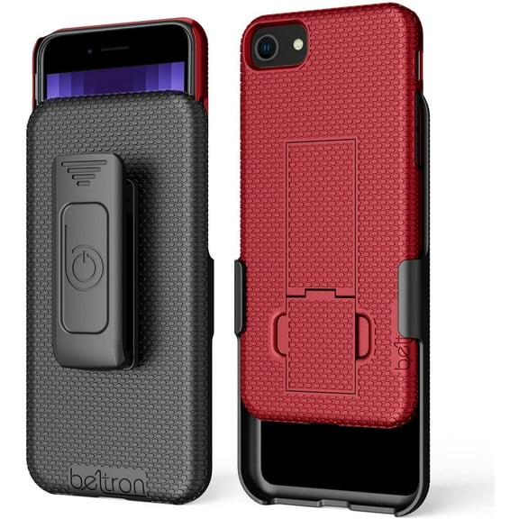 BELTRON iPhone 7/8/SE 2020 Holster Case, Super Slim Rubberized Grip Case & Swivel Belt Clip Holster Combo with Built-in Kickstand for for Apple iPhone SE 2nd Gen 2020, 8, 7, 6, 6s Red