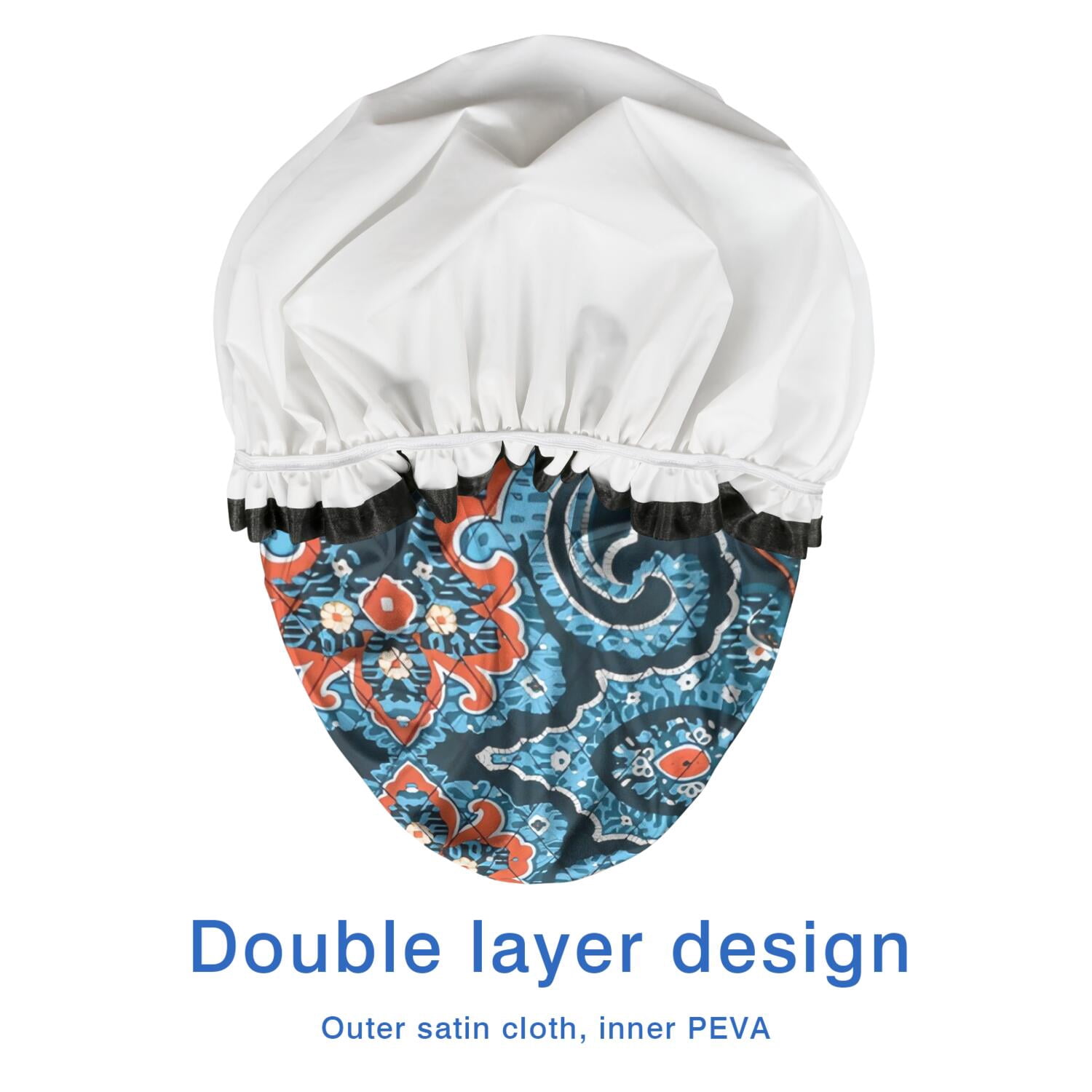 Shower Caps,Blue Ethnic Paisley Pattern Waterproof Shower Cap for Women 4 Pieces,Double Reusable Hair Cover for Shower PEVA Elastic Stretch Hem