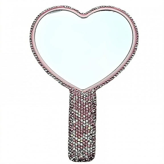 RAGUPEL Hand Mirrors with Handle,Heart Shaped Mirror 7.5"*5.1"*0.8" Small Mirror,Rhinestone Hand Held Mirrors with Handle,Style1
