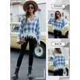 thumbnail image 7 of Xuanfei Women Plaid Deep V Neck Long Sleeve Fringed Ripped Crop Sweater, 7 of 7