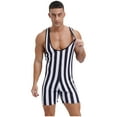 thumbnail image 3 of Zaldita Men's Striped Sleeveless Boxer Shorts Leotard Deep U Neck Racerback Slim Fit Rompers Black L, 3 of 6