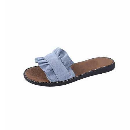 

Hawee Women Girls Faux Leather Slide Sandals Ruffled Casual Flats