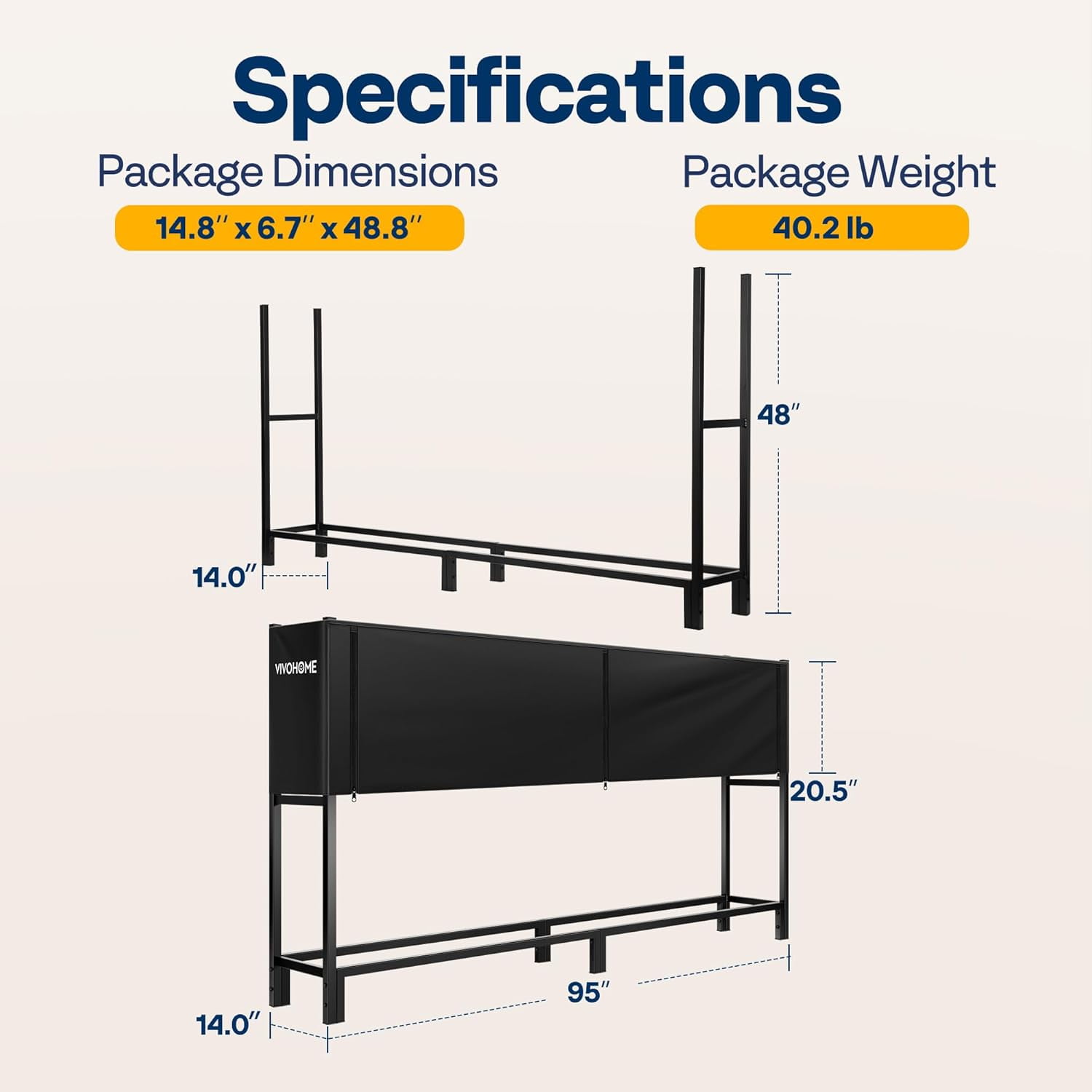 SPECSTAR Upgraded Heavy Duty 8 ft 1/2 Cord Firewood Rack Outdoor with Cover Combo Set, Thick Steel Log Holder Up to 3300 lb, Fire Wood Pile Storage Stand Organizer Black