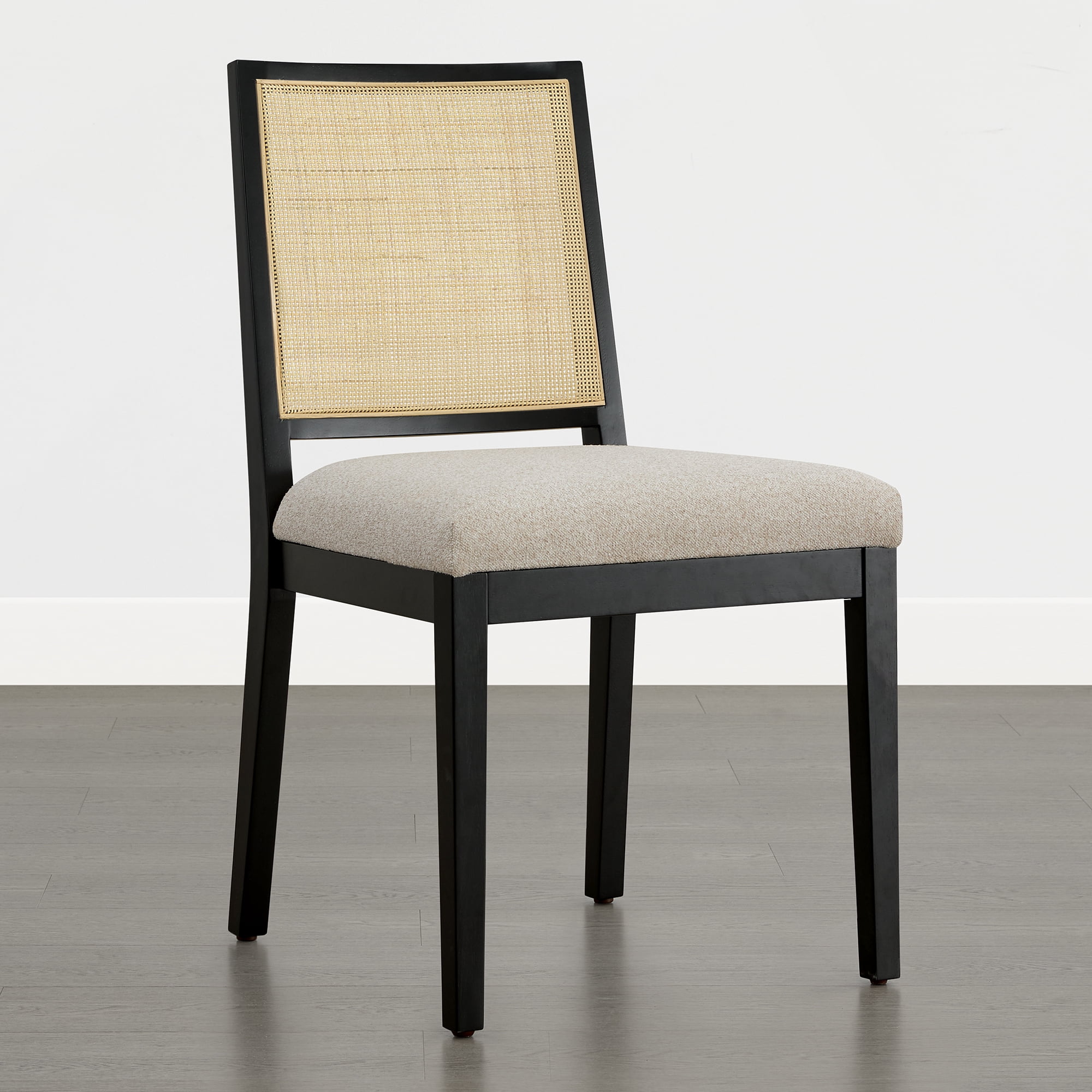 Spruce & Spring Boho Dining Chairs Set of 2 with Hand-Woven Natural Rattan Back, Upholstered Seat & Solid Wood Frame for Dining Room & Kitchen, Oatmeal Fabric