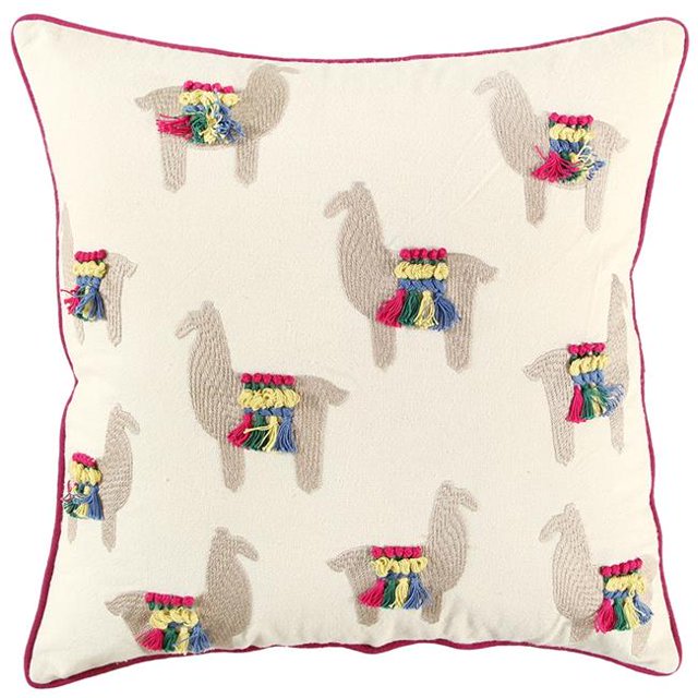 HomeRoots 403452 Ivoire Fiesta Amusant Brodé Llamas Coussin Décoratif