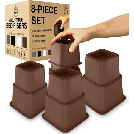 Home Intuition Bed Risers Heavy Duty Adjustable Furniture Riser 3  5 or 8-Inch  4 Pack  8-Piece Set (Espresso Brown)