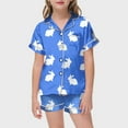 thumbnail image 2 of TOOYOU Girls Sleepwear 2 Pack Pajamas Easter Day Printed Pjs Short Sleeved Button Top Shorts Homewear Pjs Set Sweet Girl Lightweight Pyjamas Size 3-4 Years Blue, 2 of 4
