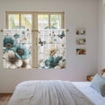 thumbnail image 3 of Teal Tulip Butterfly Kitchen Curtains 45 Inch Length, Beige Turquoise Floral Grey Wooden Tiers Curtains for Bathroom Bedroom Cafe, Light Filtering Small Window Treatment Drapes 2 Panels 42"Wx45"L, 3 of 8