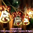 thumbnail image 1 of Festival Supplies USB Battery Powered Painted Bell Snowflakes String Lights Christmas Decoration Santa Claus PAINTED BELLS-USB 3M 20 LIGHTS, 1 of 8