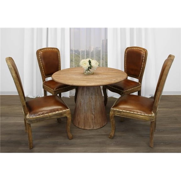 Jaden 5-Piece Dining Set with 42" Dining Table and 4 Genuine Leather Chairs